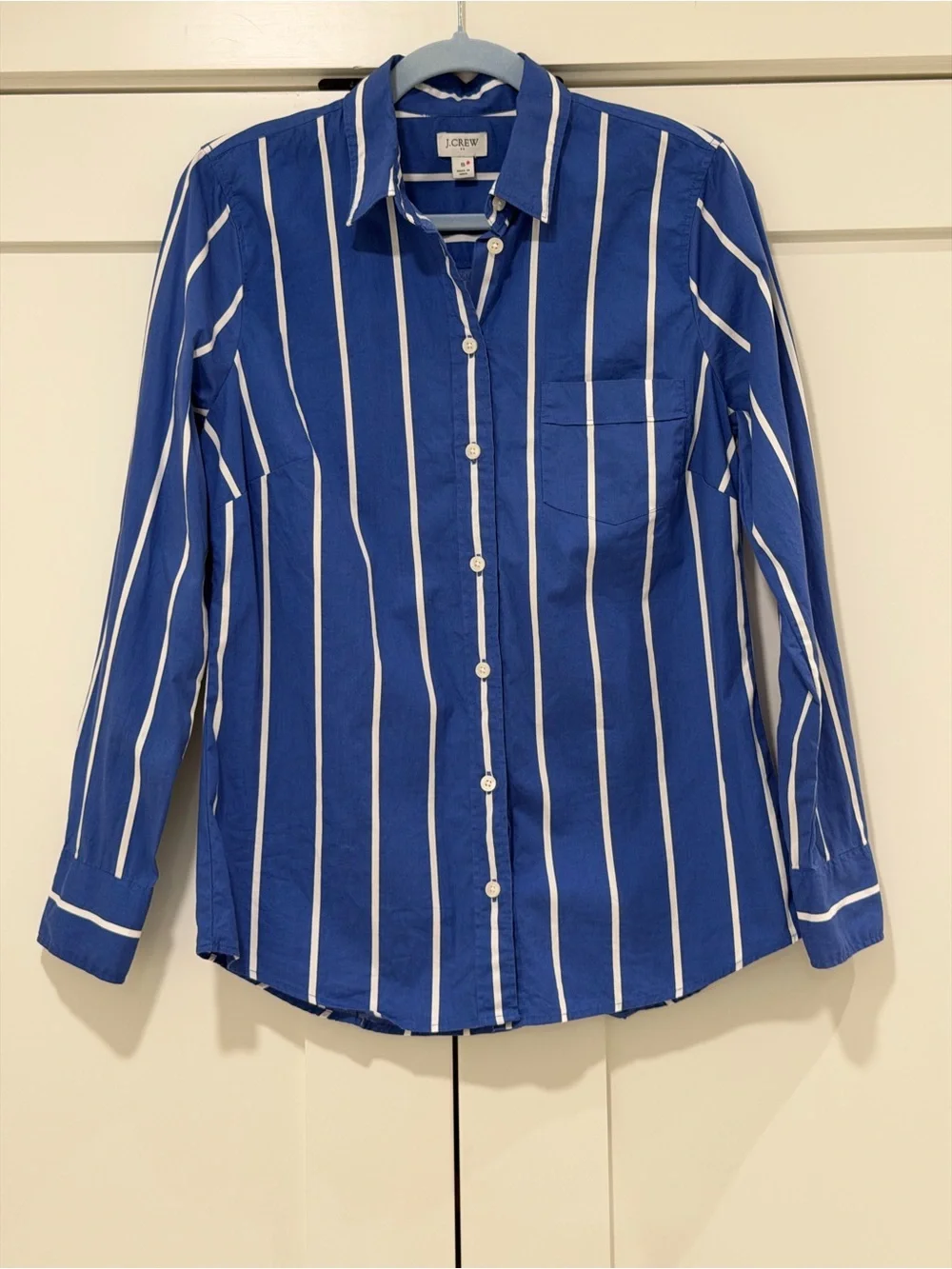 J.Crew Women’s Blue White Striped Button Down Shirt Size Small Stretch Cotton